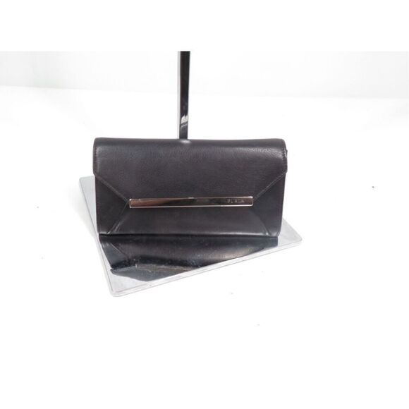 Furla Slim Long Envelope Wallet Leather Black Rare - Picture 1 of 4